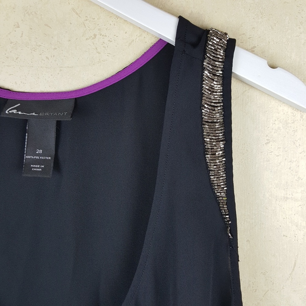 Lane Bryant Semi Sheer Beaded Black Sleeveless Top